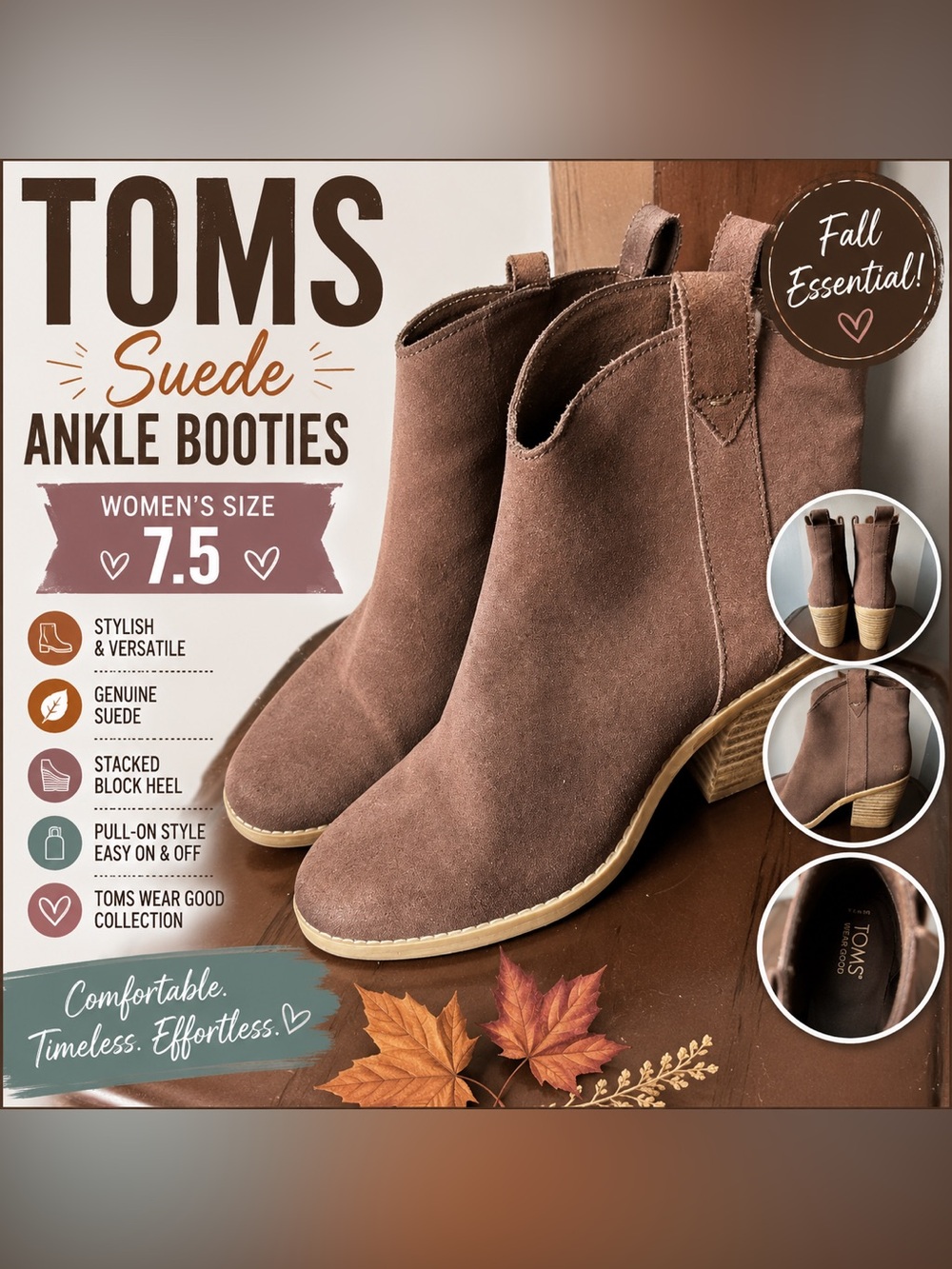 Suede Ankle Booties in Brown - Women's Stylish Chelsea Boot 7.5